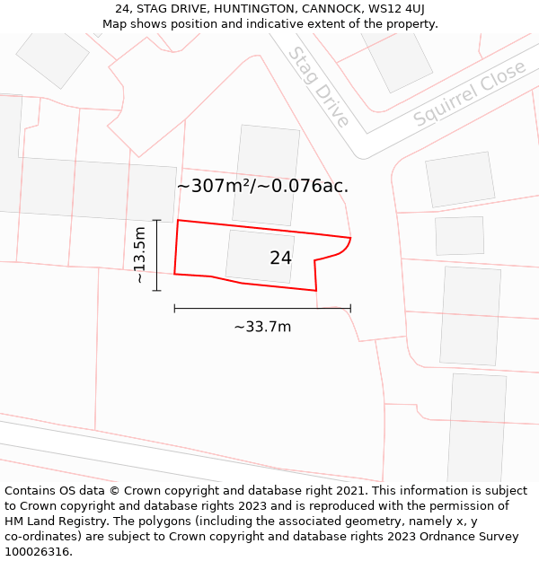 24, STAG DRIVE, HUNTINGTON, CANNOCK, WS12 4UJ: Plot and title map