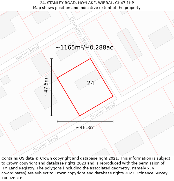 24, STANLEY ROAD, HOYLAKE, WIRRAL, CH47 1HP: Plot and title map