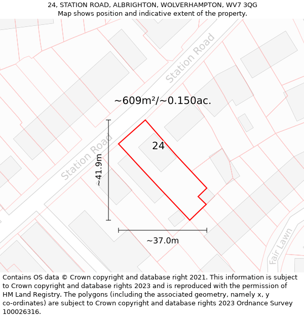 24, STATION ROAD, ALBRIGHTON, WOLVERHAMPTON, WV7 3QG: Plot and title map