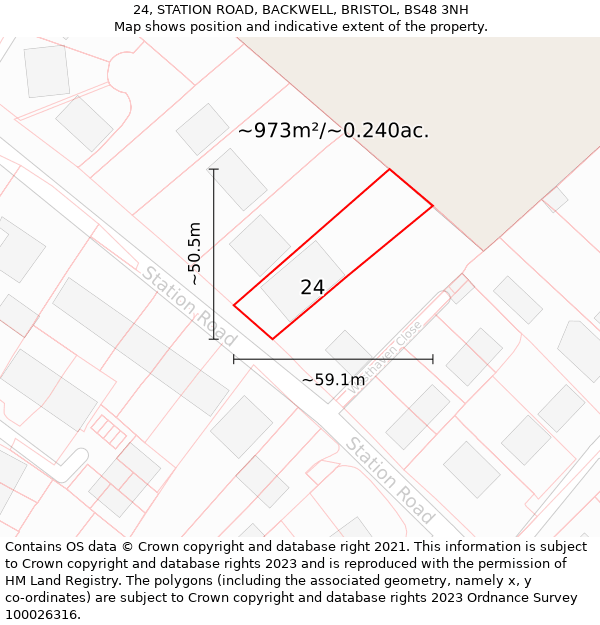 24, STATION ROAD, BACKWELL, BRISTOL, BS48 3NH: Plot and title map
