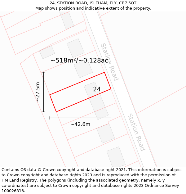 24, STATION ROAD, ISLEHAM, ELY, CB7 5QT: Plot and title map