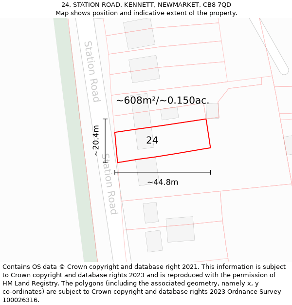 24, STATION ROAD, KENNETT, NEWMARKET, CB8 7QD: Plot and title map