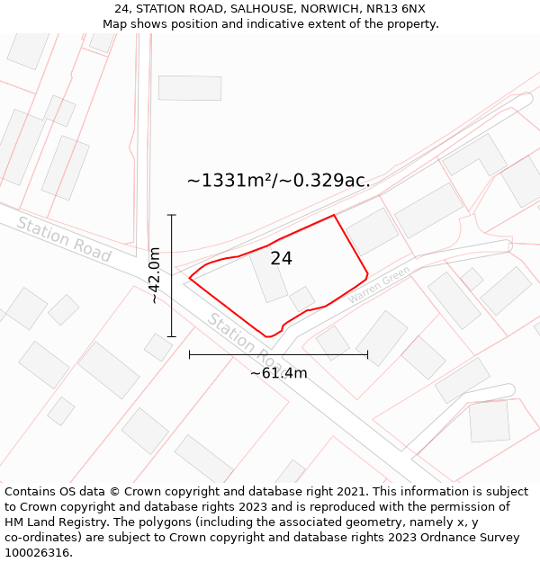 24, STATION ROAD, SALHOUSE, NORWICH, NR13 6NX: Plot and title map