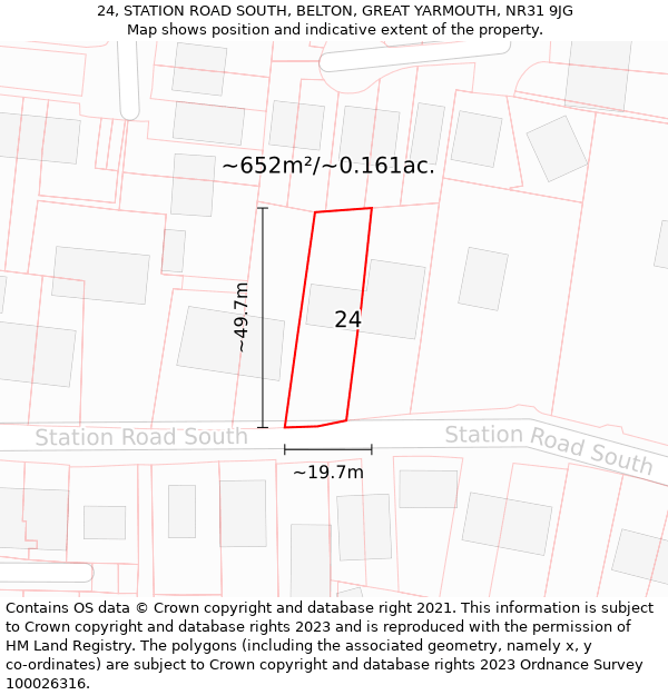 24, STATION ROAD SOUTH, BELTON, GREAT YARMOUTH, NR31 9JG: Plot and title map