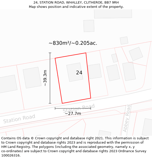 24, STATION ROAD, WHALLEY, CLITHEROE, BB7 9RH: Plot and title map