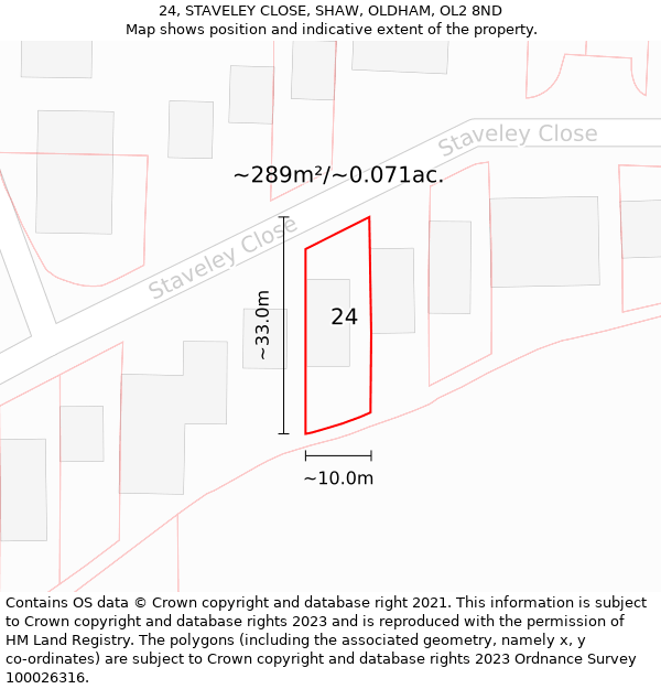 24, STAVELEY CLOSE, SHAW, OLDHAM, OL2 8ND: Plot and title map