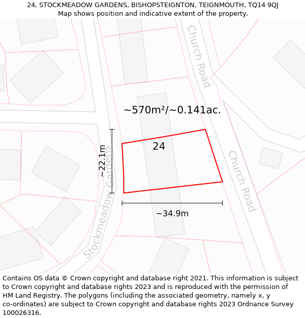 24, STOCKMEADOW GARDENS, BISHOPSTEIGNTON, TEIGNMOUTH, TQ14 9QJ: Plot and title map