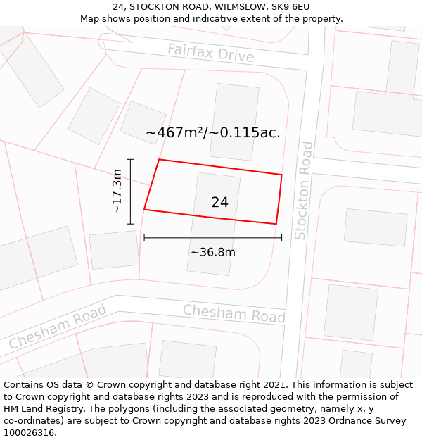 24, STOCKTON ROAD, WILMSLOW, SK9 6EU: Plot and title map