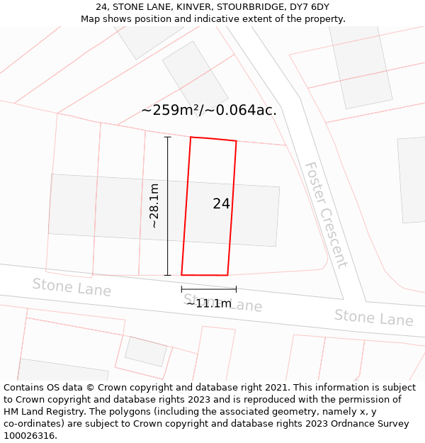 24, STONE LANE, KINVER, STOURBRIDGE, DY7 6DY: Plot and title map