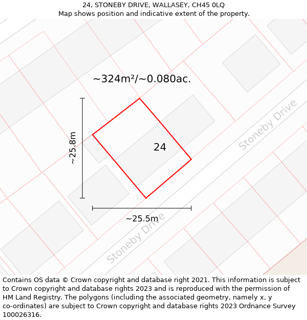 24, STONEBY DRIVE, WALLASEY, CH45 0LQ: Plot and title map