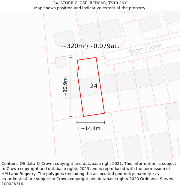 24, STORR CLOSE, REDCAR, TS10 2NY: Plot and title map