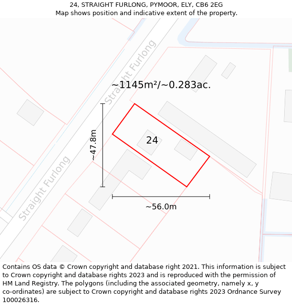 24, STRAIGHT FURLONG, PYMOOR, ELY, CB6 2EG: Plot and title map