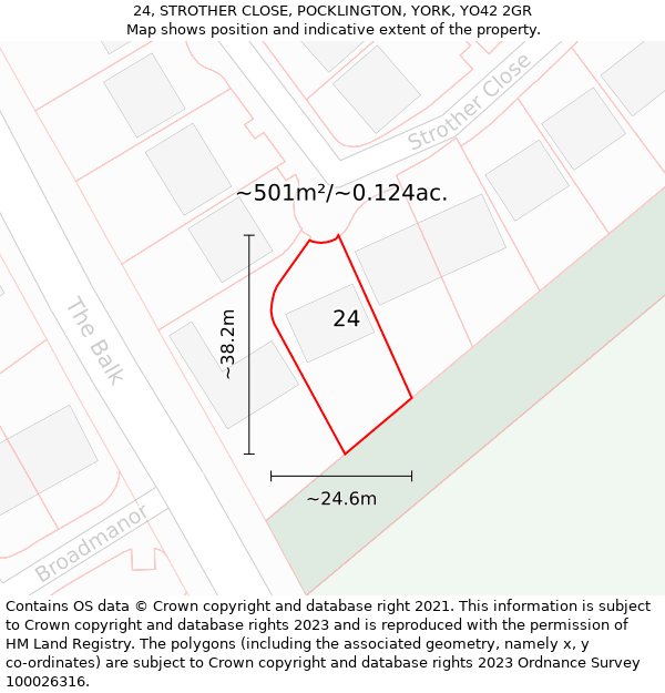 24, STROTHER CLOSE, POCKLINGTON, YORK, YO42 2GR: Plot and title map