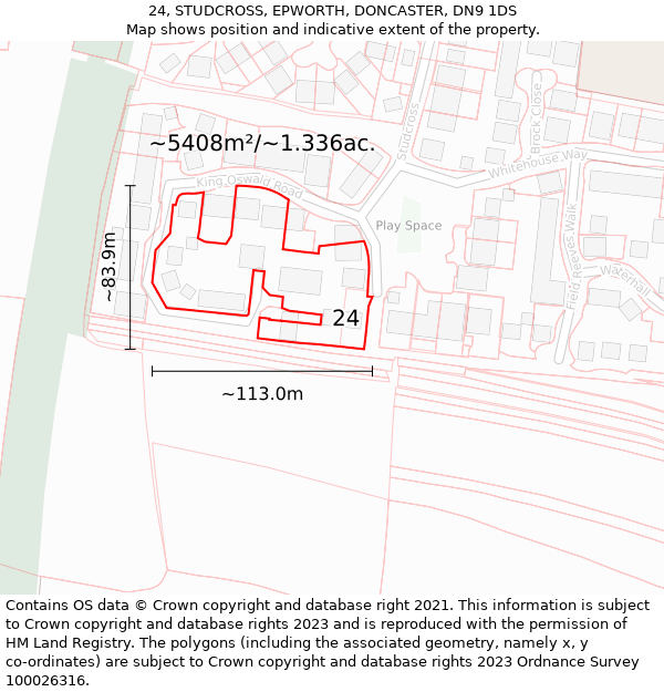 24, STUDCROSS, EPWORTH, DONCASTER, DN9 1DS: Plot and title map