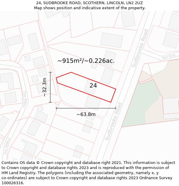 24, SUDBROOKE ROAD, SCOTHERN, LINCOLN, LN2 2UZ: Plot and title map