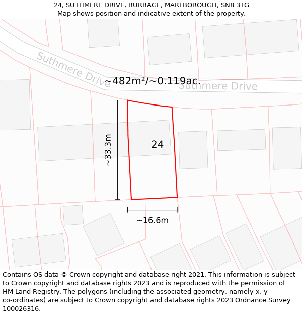 24, SUTHMERE DRIVE, BURBAGE, MARLBOROUGH, SN8 3TG: Plot and title map