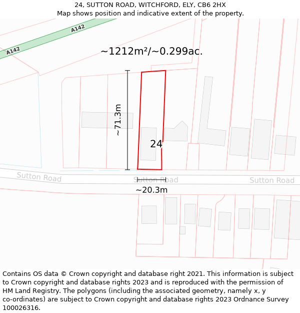 24, SUTTON ROAD, WITCHFORD, ELY, CB6 2HX: Plot and title map