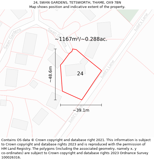 24, SWAN GARDENS, TETSWORTH, THAME, OX9 7BN: Plot and title map