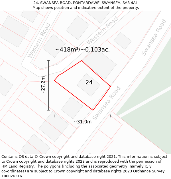 24, SWANSEA ROAD, PONTARDAWE, SWANSEA, SA8 4AL: Plot and title map