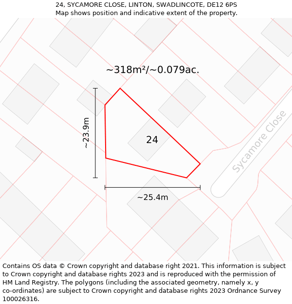24, SYCAMORE CLOSE, LINTON, SWADLINCOTE, DE12 6PS: Plot and title map
