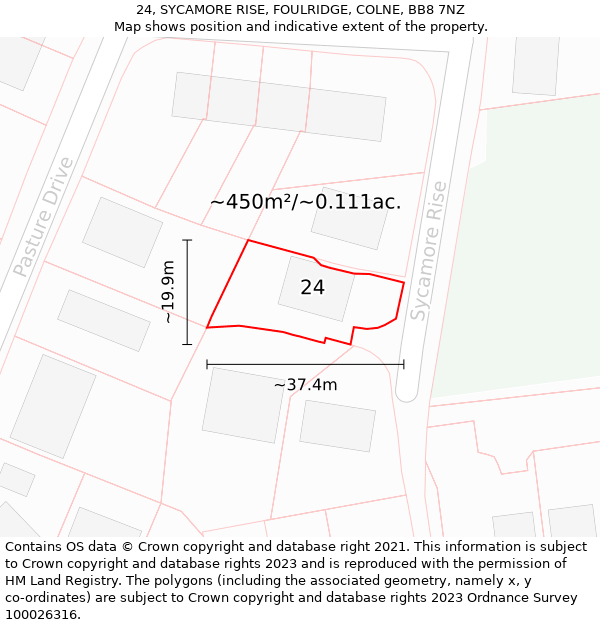 24, SYCAMORE RISE, FOULRIDGE, COLNE, BB8 7NZ: Plot and title map