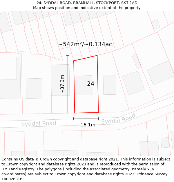 24, SYDDAL ROAD, BRAMHALL, STOCKPORT, SK7 1AD: Plot and title map