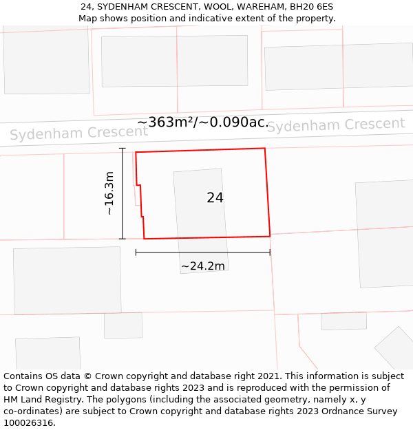 24, SYDENHAM CRESCENT, WOOL, WAREHAM, BH20 6ES: Plot and title map