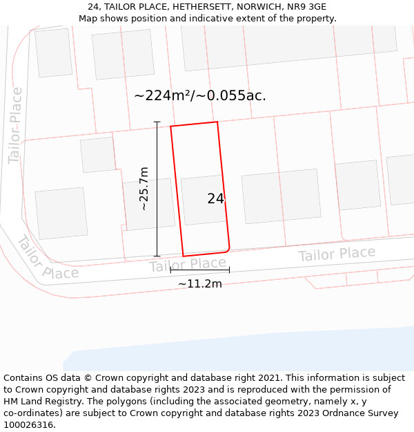 24, TAILOR PLACE, HETHERSETT, NORWICH, NR9 3GE: Plot and title map