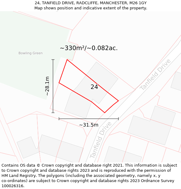 24, TANFIELD DRIVE, RADCLIFFE, MANCHESTER, M26 1GY: Plot and title map