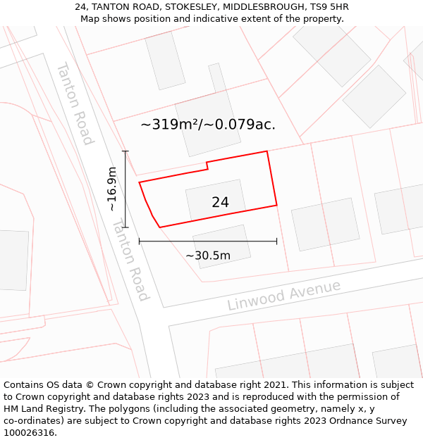 24, TANTON ROAD, STOKESLEY, MIDDLESBROUGH, TS9 5HR: Plot and title map