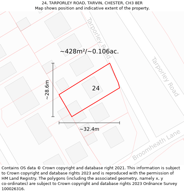 24, TARPORLEY ROAD, TARVIN, CHESTER, CH3 8ER: Plot and title map