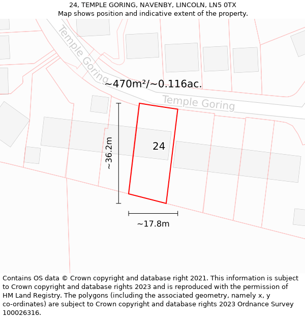 24, TEMPLE GORING, NAVENBY, LINCOLN, LN5 0TX: Plot and title map