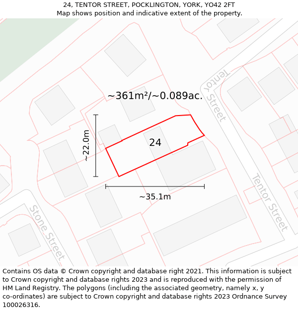 24, TENTOR STREET, POCKLINGTON, YORK, YO42 2FT: Plot and title map