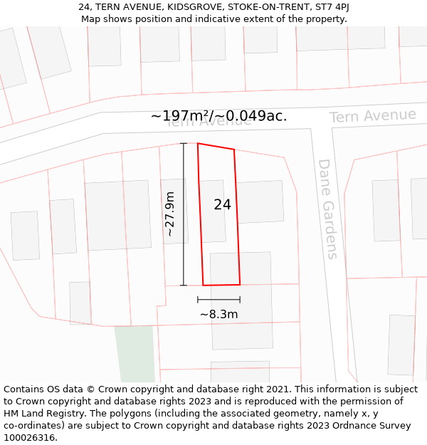 24, TERN AVENUE, KIDSGROVE, STOKE-ON-TRENT, ST7 4PJ: Plot and title map