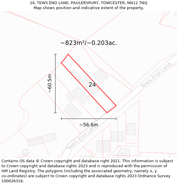 24, TEWS END LANE, PAULERSPURY, TOWCESTER, NN12 7NQ: Plot and title map