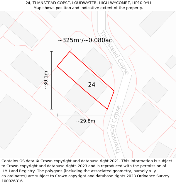 24, THANSTEAD COPSE, LOUDWATER, HIGH WYCOMBE, HP10 9YH: Plot and title map