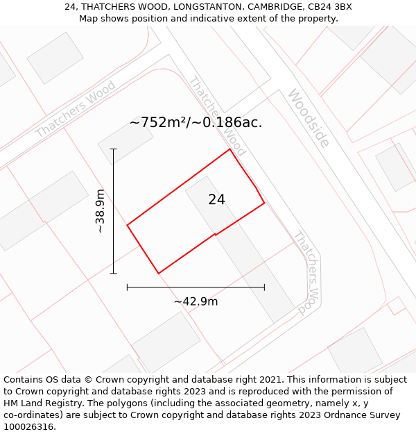 24, THATCHERS WOOD, LONGSTANTON, CAMBRIDGE, CB24 3BX: Plot and title map