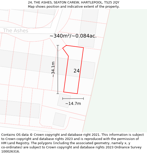 24, THE ASHES, SEATON CAREW, HARTLEPOOL, TS25 2QY: Plot and title map