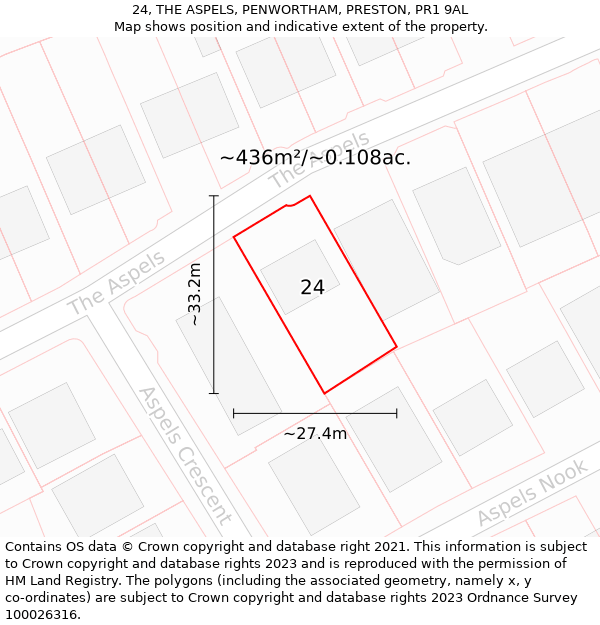 24, THE ASPELS, PENWORTHAM, PRESTON, PR1 9AL: Plot and title map