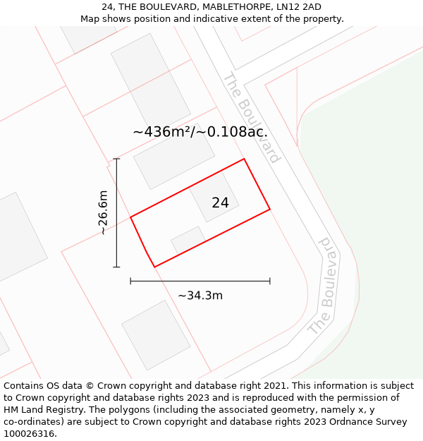 24, THE BOULEVARD, MABLETHORPE, LN12 2AD: Plot and title map