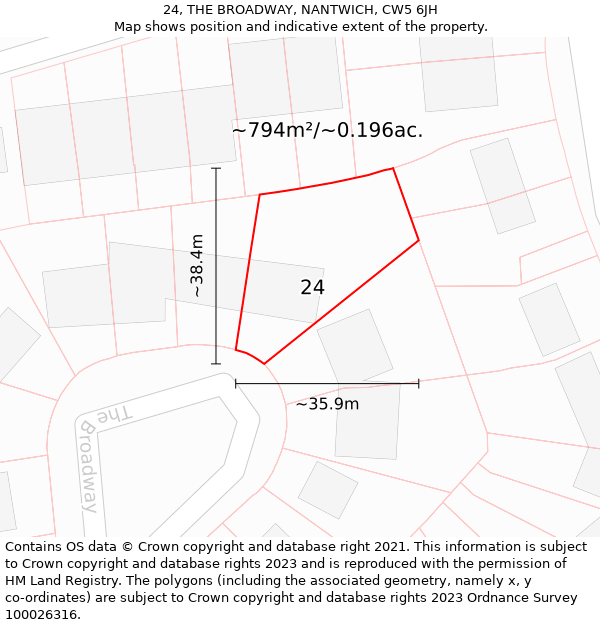 24, THE BROADWAY, NANTWICH, CW5 6JH: Plot and title map