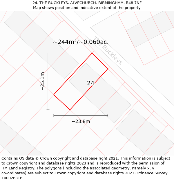 24, THE BUCKLEYS, ALVECHURCH, BIRMINGHAM, B48 7NF: Plot and title map