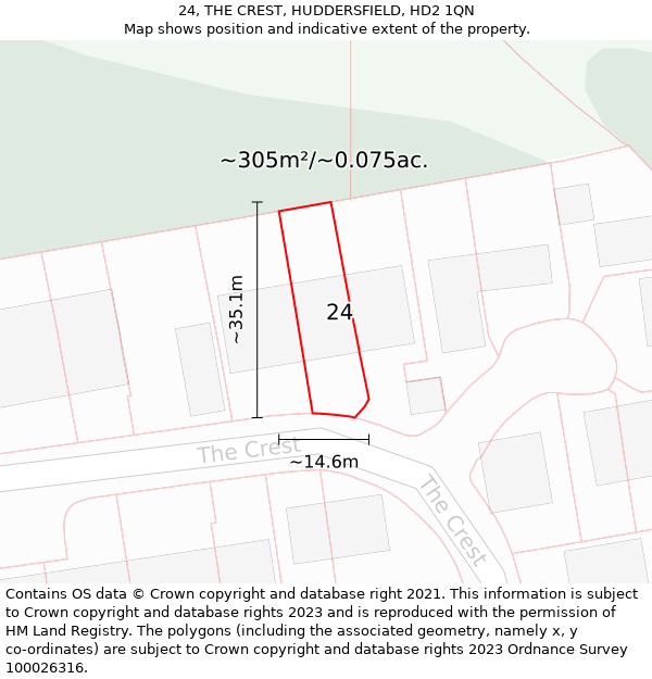 24, THE CREST, HUDDERSFIELD, HD2 1QN: Plot and title map