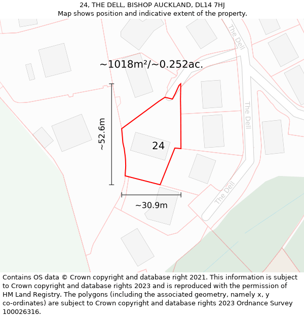 24, THE DELL, BISHOP AUCKLAND, DL14 7HJ: Plot and title map