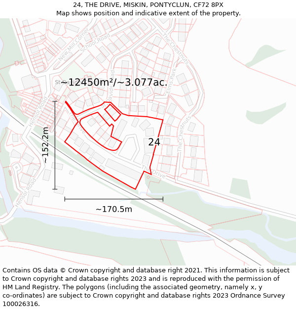 24, THE DRIVE, MISKIN, PONTYCLUN, CF72 8PX: Plot and title map