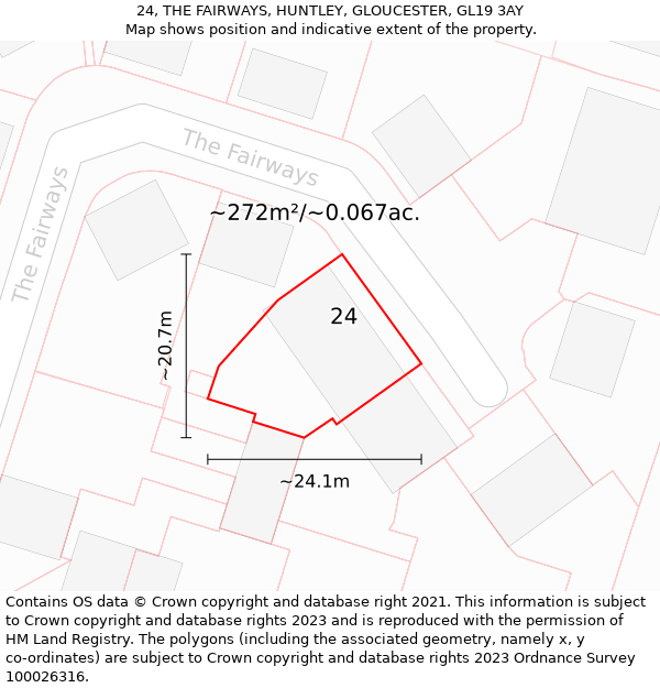 24, THE FAIRWAYS, HUNTLEY, GLOUCESTER, GL19 3AY: Plot and title map