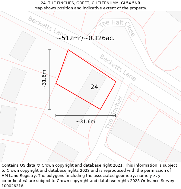 24, THE FINCHES, GREET, CHELTENHAM, GL54 5NR: Plot and title map