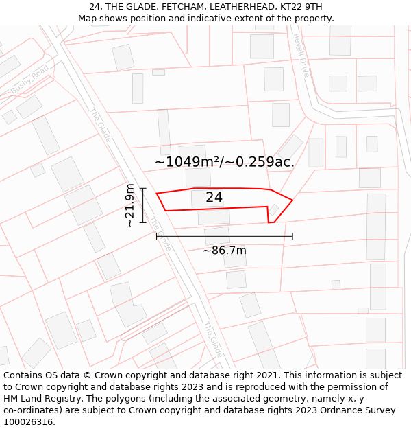 24, THE GLADE, FETCHAM, LEATHERHEAD, KT22 9TH: Plot and title map