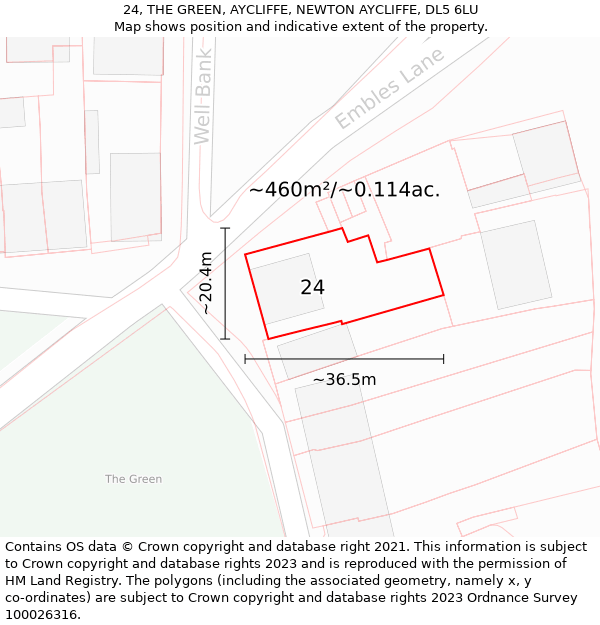 24, THE GREEN, AYCLIFFE, NEWTON AYCLIFFE, DL5 6LU: Plot and title map