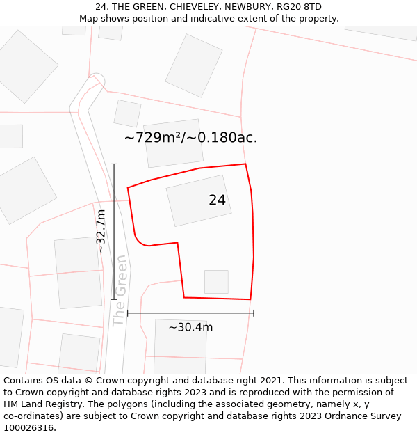 24, THE GREEN, CHIEVELEY, NEWBURY, RG20 8TD: Plot and title map